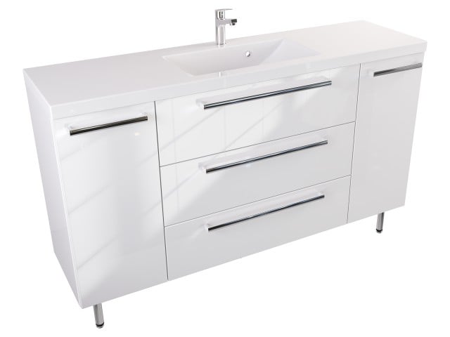 Szafka Stojąca Z Umywalką ATH 140 cm D - Biały Wysoki Połysk - Uchwyty Chromowane