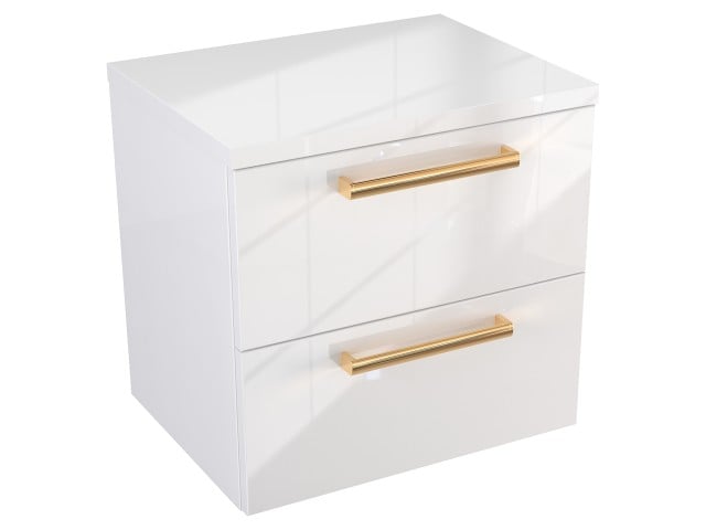 Szafka Wisząca Z Blatem ATH 50 cm - Biały Wysoki Połysk - Uchwyty Złote Polerowane
