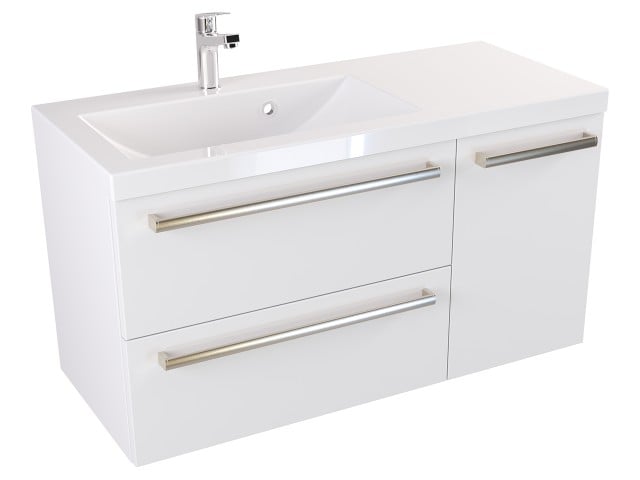 Szafka Wisząca Z Umywalką ATH 90 cm D Lewa - Biały Mat - Uchwyty Stal Szczotkowana