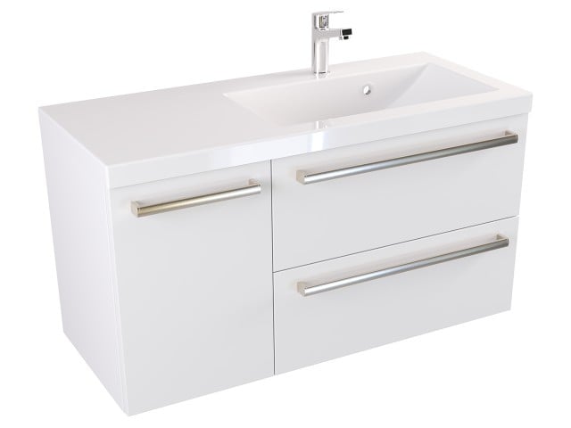 Szafka Wisząca Z Umywalką ATH 90 cm D Prawa - Biały Mat - Uchwyty Stal Szczotkowana