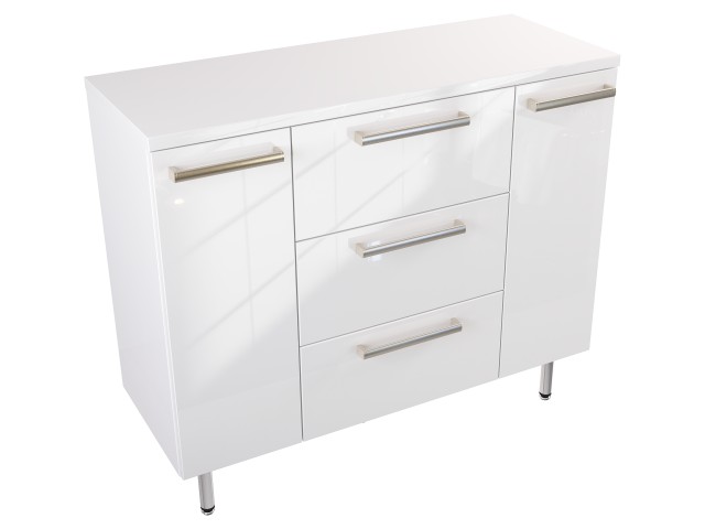 Szafka Stojąca Z Blatem ATH 100 cm D - Biały Wysoki Połysk - Uchwyty Stal Szczotkowana