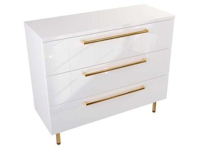 Szafka Stojąca Z Blatem ATH 100 cm - Biały Wysoki Połysk - Uchwyty Złote Polerowane