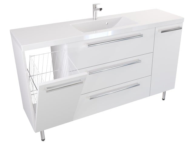 Szafka Stojąca Z Umywalką ATH 140 cm KD - Biały Mat - Uchwyty Chromowane