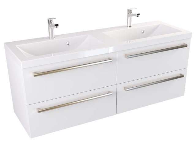 Szafka Wisząca Z Umywalką ATH 120 cm DUO - Biały Mat - Uchwyty Stal Szczotkowana