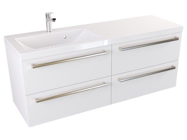 Szafka Wisząca Z Umywalką ATH 120 cm S Lewa - Biały Mat - Uchwyty Stal Szczotkowana