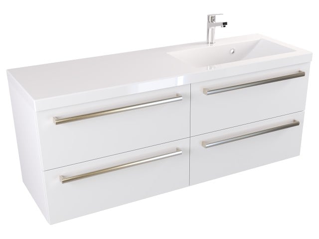 Szafka Wisząca Z Umywalką ATH 120 cm S Prawa - Biały Mat - Uchwyty Stal Szczotkowana