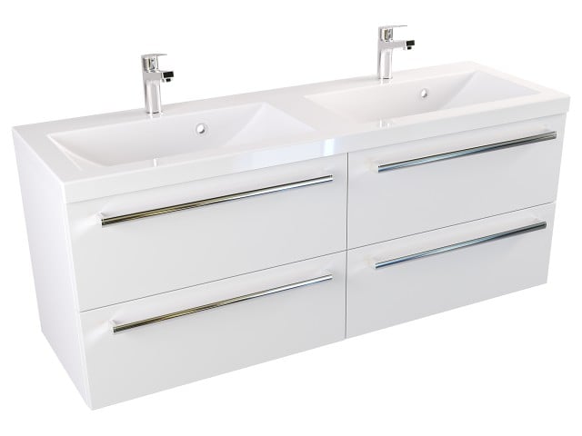 Szafka Wisząca Z Umywalką ATH 120 cm DUO - Biały Mat - Uchwyty Chromowane