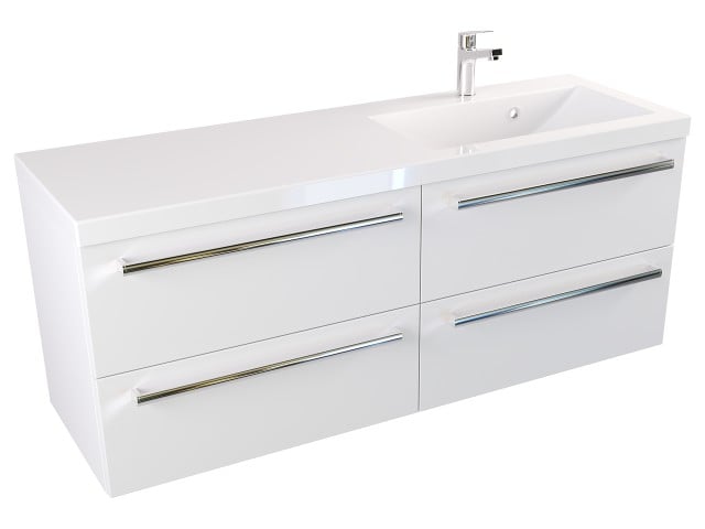 Szafka Wisząca Z Umywalką ATH 120 cm S Prawa - Biały Mat - Uchwyty Chromowane
