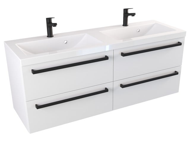 Szafka Wisząca Z Umywalką ATH 120 cm DUO - Biały Mat - Uchwyty Czarne Matowe