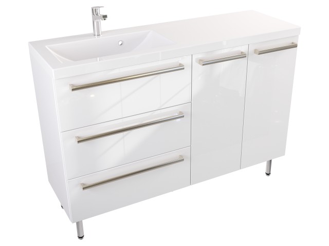 Szafka Stojąca Z Umywalką ATH 120 cm SD Lewa - Biały Wysoki Połysk - Uchwyty Stal Szczotkowana