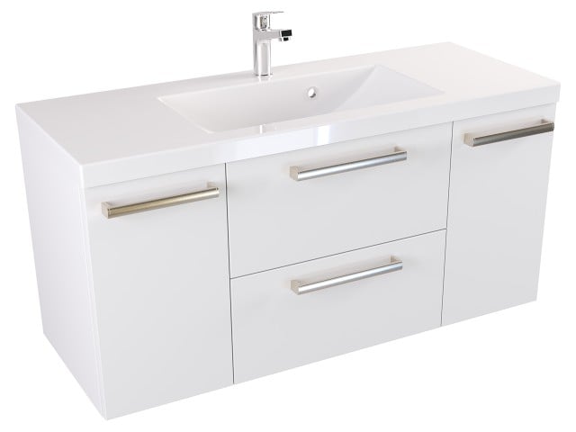 Szafka Wisząca Z Umywalką ATH 100 cm D - Biały Mat - Uchwyty Stal Szczotkowana