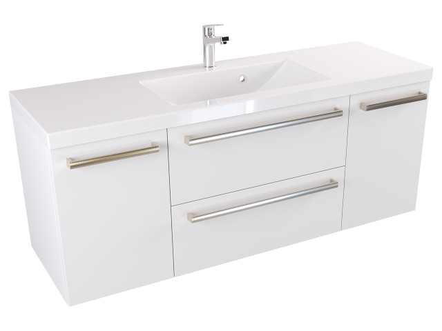 Szafka Wisząca Z Umywalką ATH 120 cm D - Biały Mat - Uchwyty Stal Szczotkowana