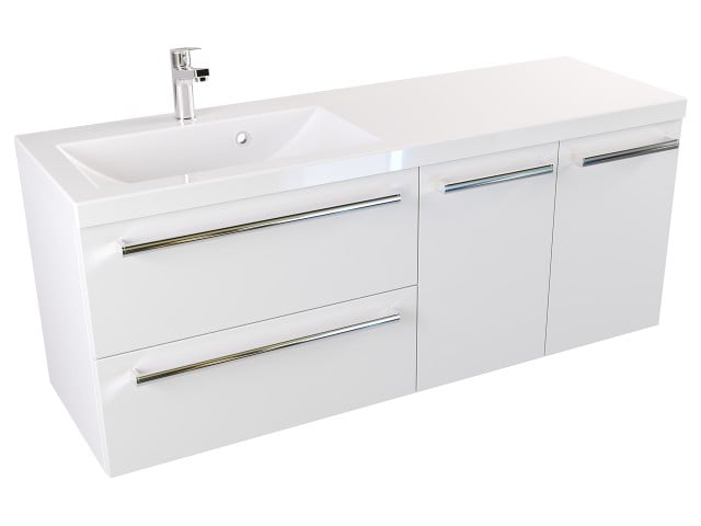 Szafka Wisząca Z Umywalką ATH 120 cm SD Lewa - Biały Mat - Uchwyty Chromowane