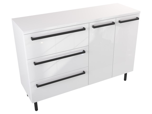 Szafka Stojąca Z Blatem ATH 120 cm SD Lewa - Biały Wysoki Połysk - Uchwyty Czarne Matowe