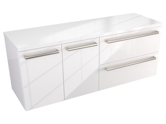 Szafka Wisząca Z Blatem ATH 120 cm DS Prawa - Biały Wysoki Połysk - Uchwyty Stal Szczotkowana