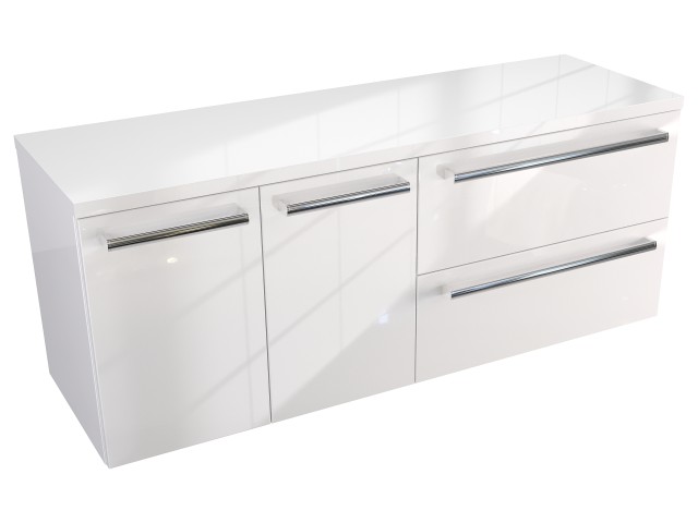 Szafka Wisząca Z Blatem ATH 120 cm DS Prawa - Biały Wysoki Połysk - Uchwyty Chromowane