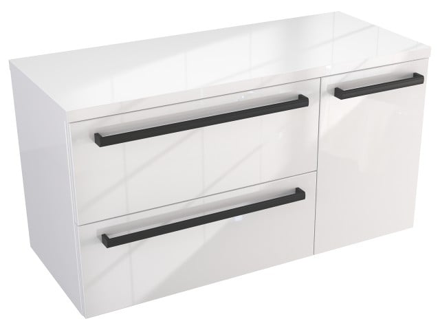 Szafka Wisząca Z Blatem ATH 90 cm D Lewa - Biały Wysoki Połysk - Uchwyty Czarne Matowe