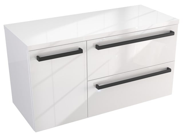 Szafka Wisząca Z Blatem ATH 90 cm D Prawa - Biały Wysoki Połysk - Uchwyty Czarne Matowe