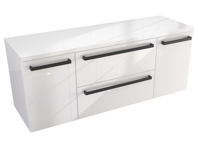 Szafka Wisząca Z Blatem ATH 120 cm D - Biały Wysoki Połysk - Uchwyty Czarne Matowe