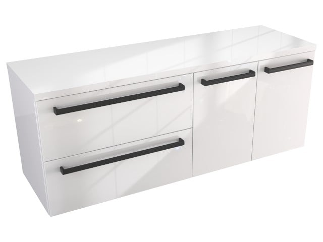 Szafka Wisząca Z Blatem ATH 120 cm SD Lewa - Biały Wysoki Połysk - Uchwyty Czarne Matowe