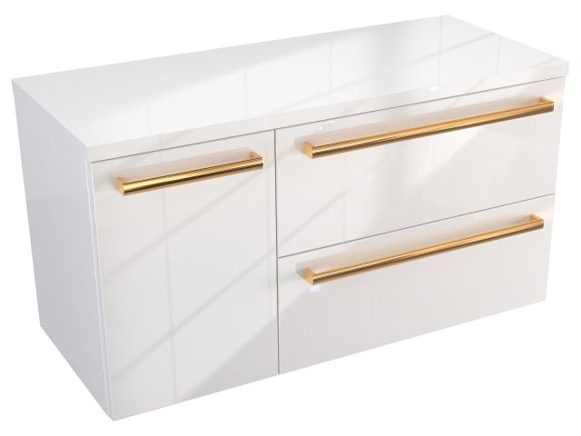 Szafka Wisząca Z Blatem ATH 90 cm D Prawa - Biały Wysoki Połysk - Uchwyty Złote Polerowane
