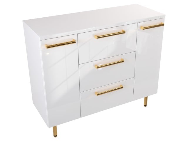 Szafka Stojąca Z Blatem ATH 100 cm D - Biały Wysoki Połysk - Uchwyty Złote Polerowane