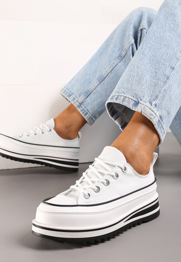 Białe Trampki na Masywnej Platformie z Cholewką przed Kostkę Ableeva