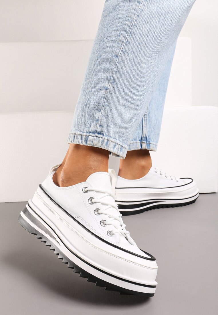 Białe Trampki na Grubej Podeszwie przed Kostkę Aneerla