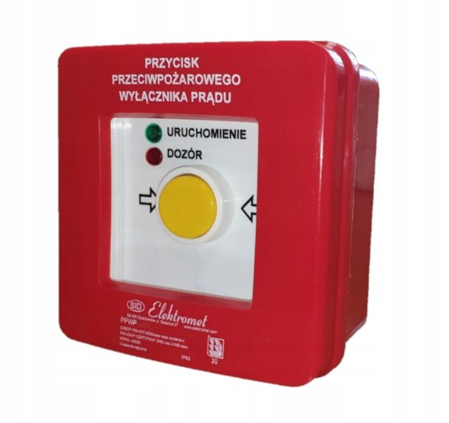 elektromet Przycisk ppoż. n/t 2 tory prądowe 12A R-Z samoczynny diody czerw/ziel 230V AC/230V AC PPWP-2s A/4 904402 904402