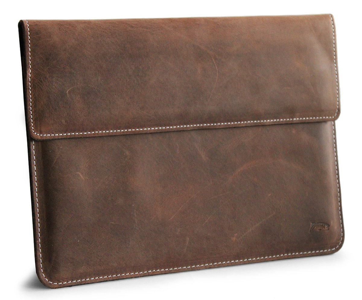 LURESKO CLAYER XL2 GKL Skórzane etui na iPad Pro 11 / 10.9 / Air 4/5 / Surface Go 1/2/3/4 ; tablet 249 x 181 x 9mm (brązowy vintage , biała nić)
