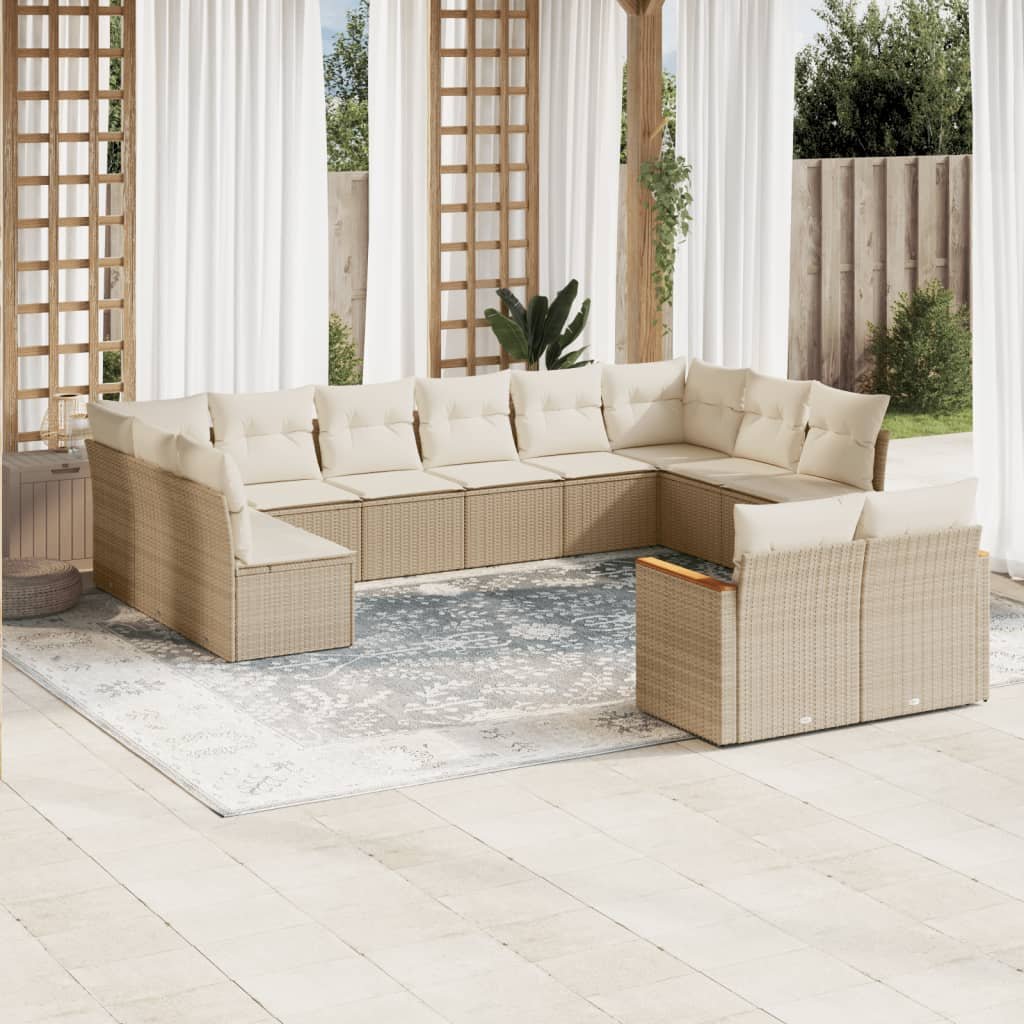 vidaXL 12-cz. zestaw mebli ogrodowych z poduszkami, beżowy, polirattan