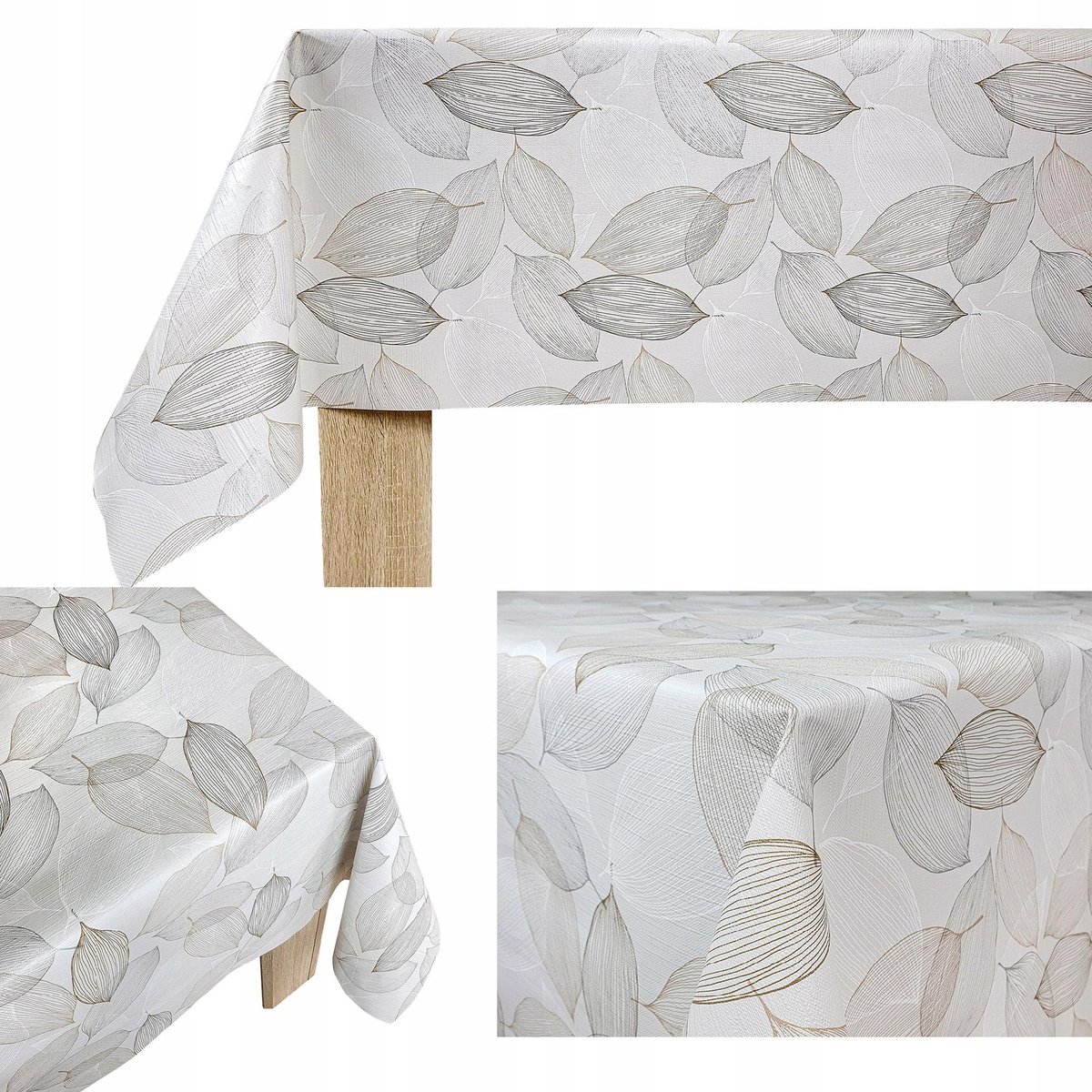Dekoracyjny Obrus Flizelinowy Szare Liście Na Ławę Blat Stół 140x140cm