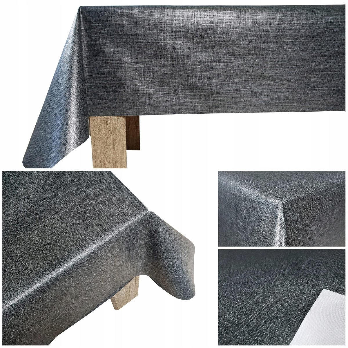 Antracytowy Dekoracyjny Obrus Plamoodporny Na Ławę Blat Stół 140x400cm