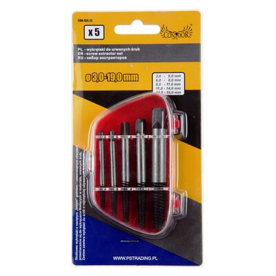 Condor Wykrętak do urwanych śrub, rozmiar 3 - 19 mm, zestaw: 5 sztuk,