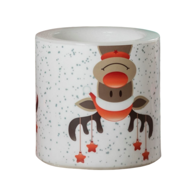 Świeca lampion renifer 8 x 8 cm biały