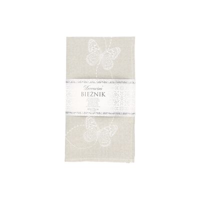 Bieżnik szary z białymi motylami 175 x 40 cm Deccorino