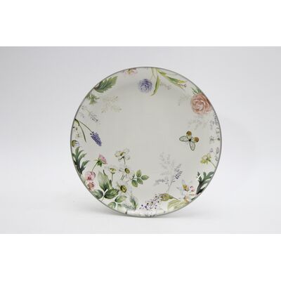 Talerz ceramiczny z motywem kwiatowym 21 cm biało-szary