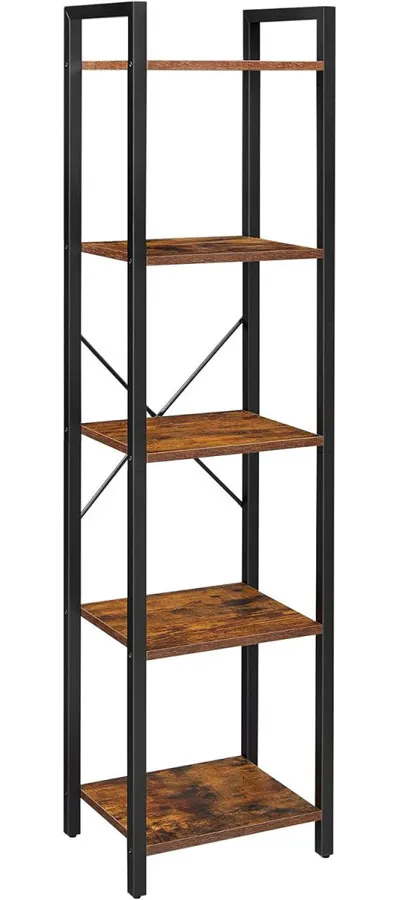 Wąski loftowy regał z 5 półkami rustykalny brąz W0-G01