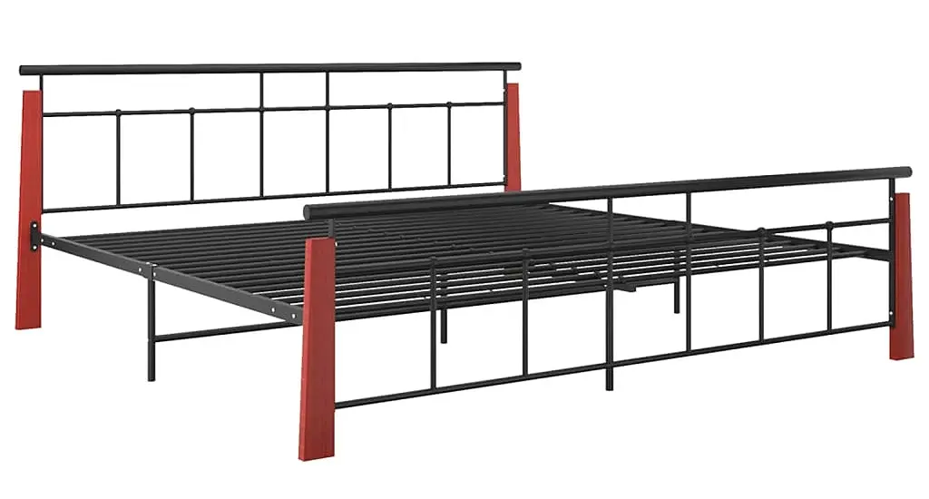 Łóżko metalowe vintage czarny + ciemny dąb 200x200 cm D6-W51