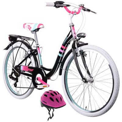 Rower młodzieżowy MBM Fleur 24 cali dla dziewczynki Czarny + Kask rowerowy VÖGEL VKA-920G Różowy dla Dzieci (rozmiar XS) | Bezpłatny transport | Raty