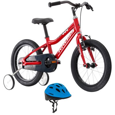 Rower dziecięcy KROSS Racer 4.0 16 cali dla chłopca Czerwono-biało-czarny + Kask rowerowy VÖGEL VKA-920B Niebieski dla Dzieci (rozmiar XS)