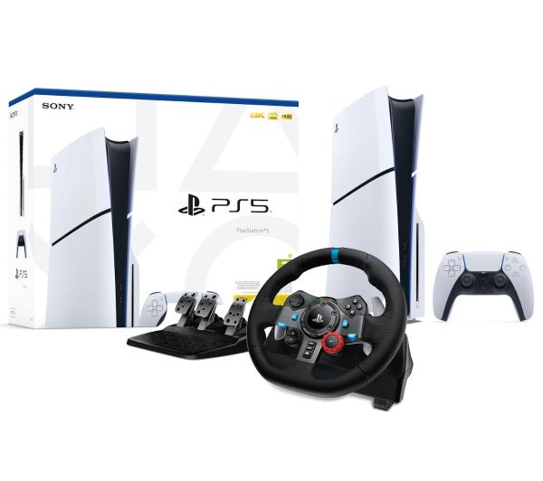 Sony PlayStation 5 Slim D Chassis PS5 1TB z napędem + kierwonica Logitech G29 Racing Wheel