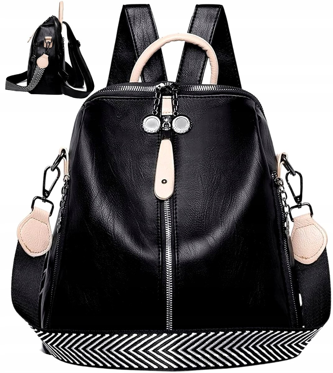 Skórzany Plecak Czarny Wodoodporny Damski Pojemny 2W1 Szkoły Pracy Miejski