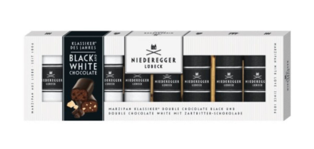 Niederegger Lübeck- Czekoladki Marcepan czekoladowy z kawałkami białej i ciemnej czekolady w gorzkiej czekoladzie 100g