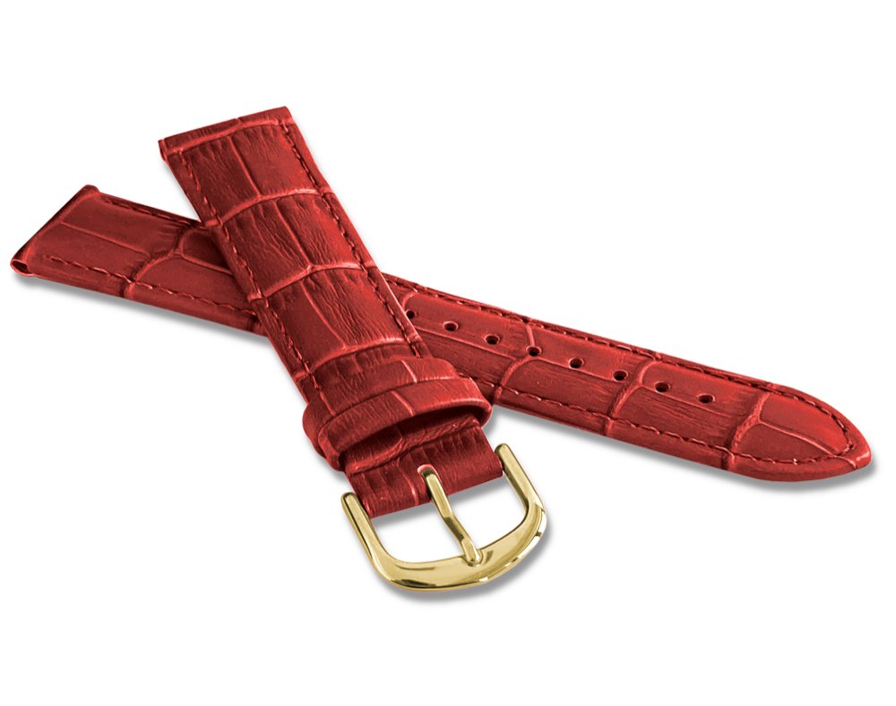 Czerwony szyty pasek CROCO ze złotą klamrą - 20