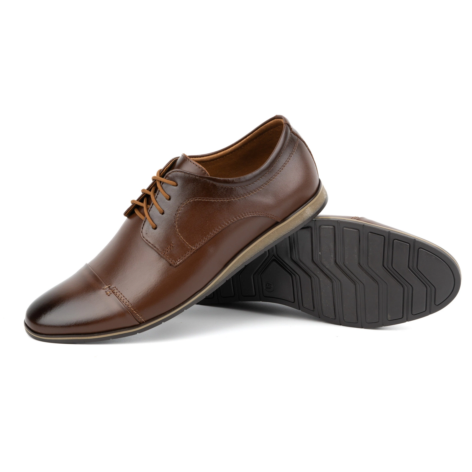 Buty męskie skórzane eleganckie 276LU brązowe - Buty Olivier