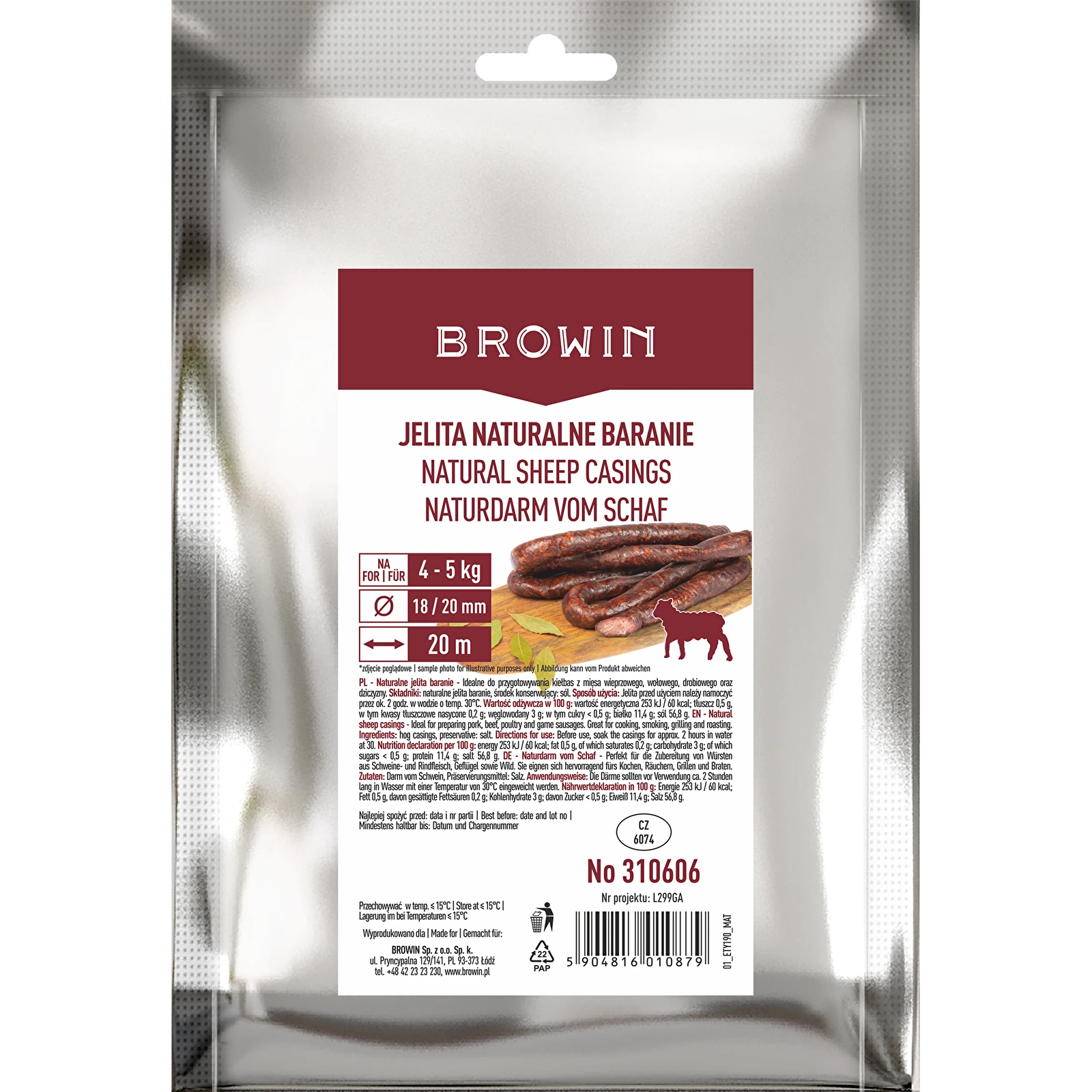 Jelita baranie 18/20 pęczek ok 20 metrów na 5 kg kabanosów