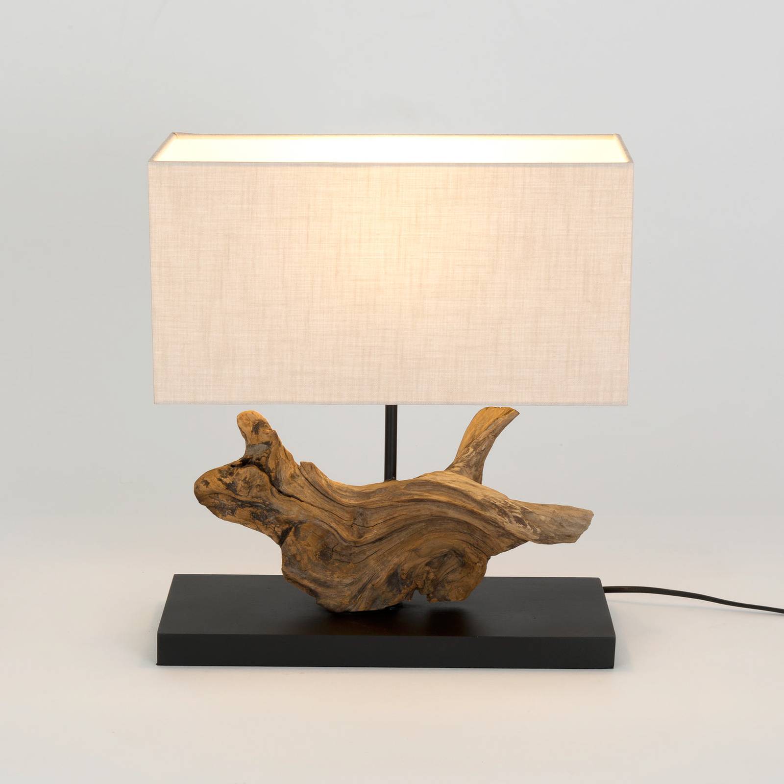 Holländer Lampa stołowa Lipari, kolor drewna/beżowy, wysokość 41 cm, len