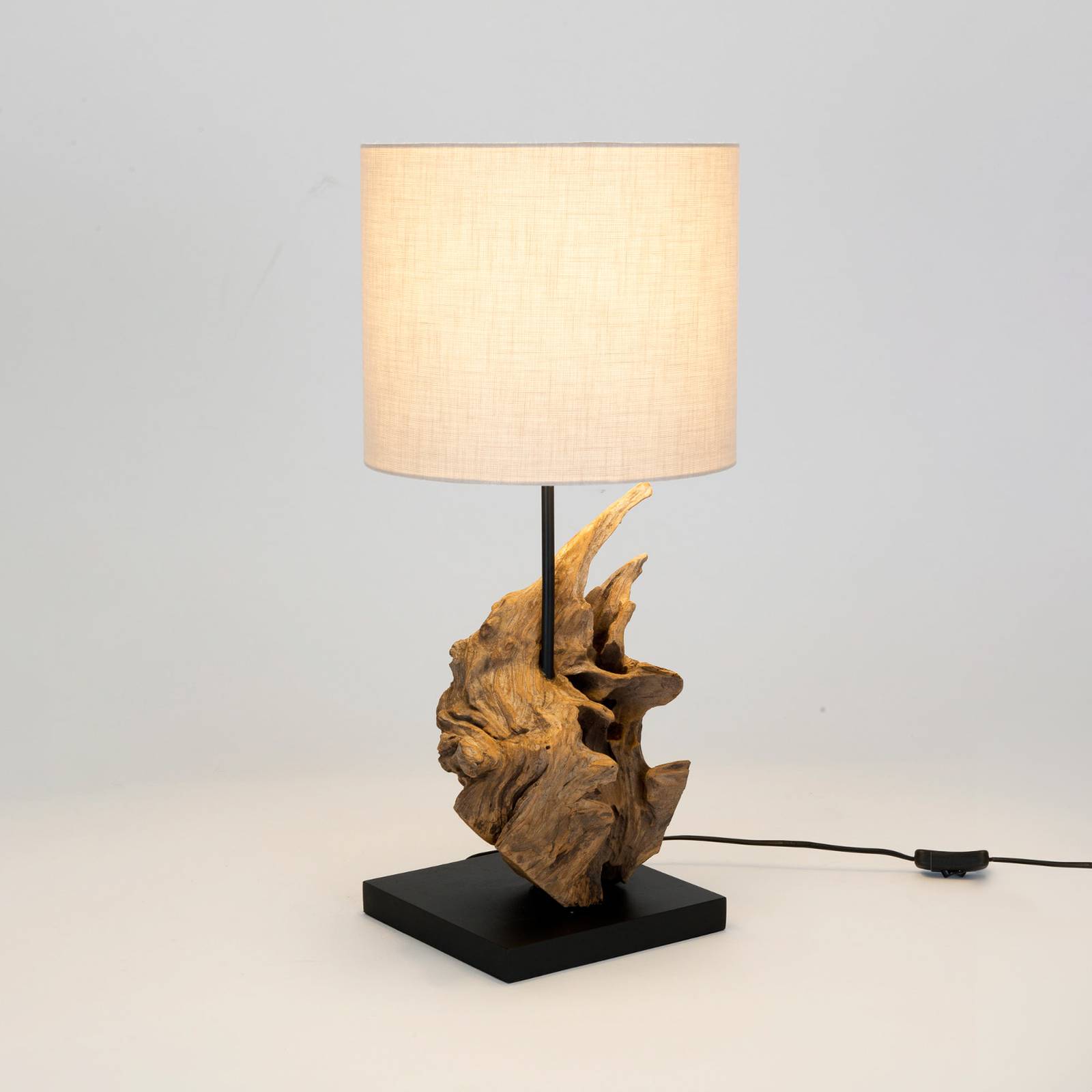Holländer Lampa stołowa Filicudi, kolor beżowy/drewniany, wysokość 60 cm, len