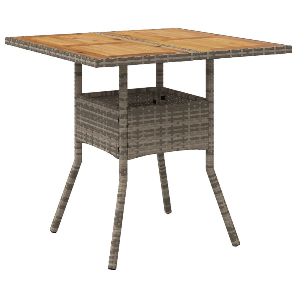 Stół ogrodowy z akacjowym blatem, szary, 80x80x75 cm, rattan PE Lumarko!